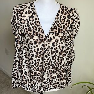 1. State Leopard Wrap Top